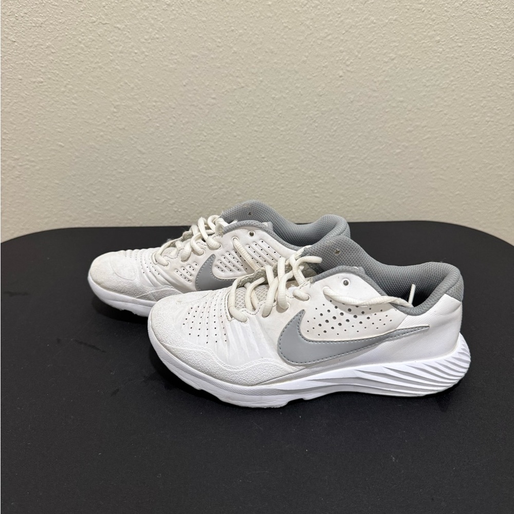 Kids White and Gray Turf Baseball Shoes